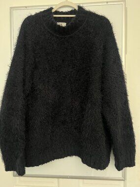 Lou & Grey Black Fuzzy Eyelash Mock Neck Sweater - XL